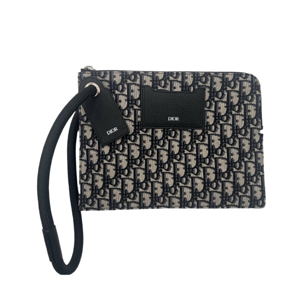 SOLD  Dior Clutch Oblique Jacquard Canvas Blue & Black Men/Women Excellent
